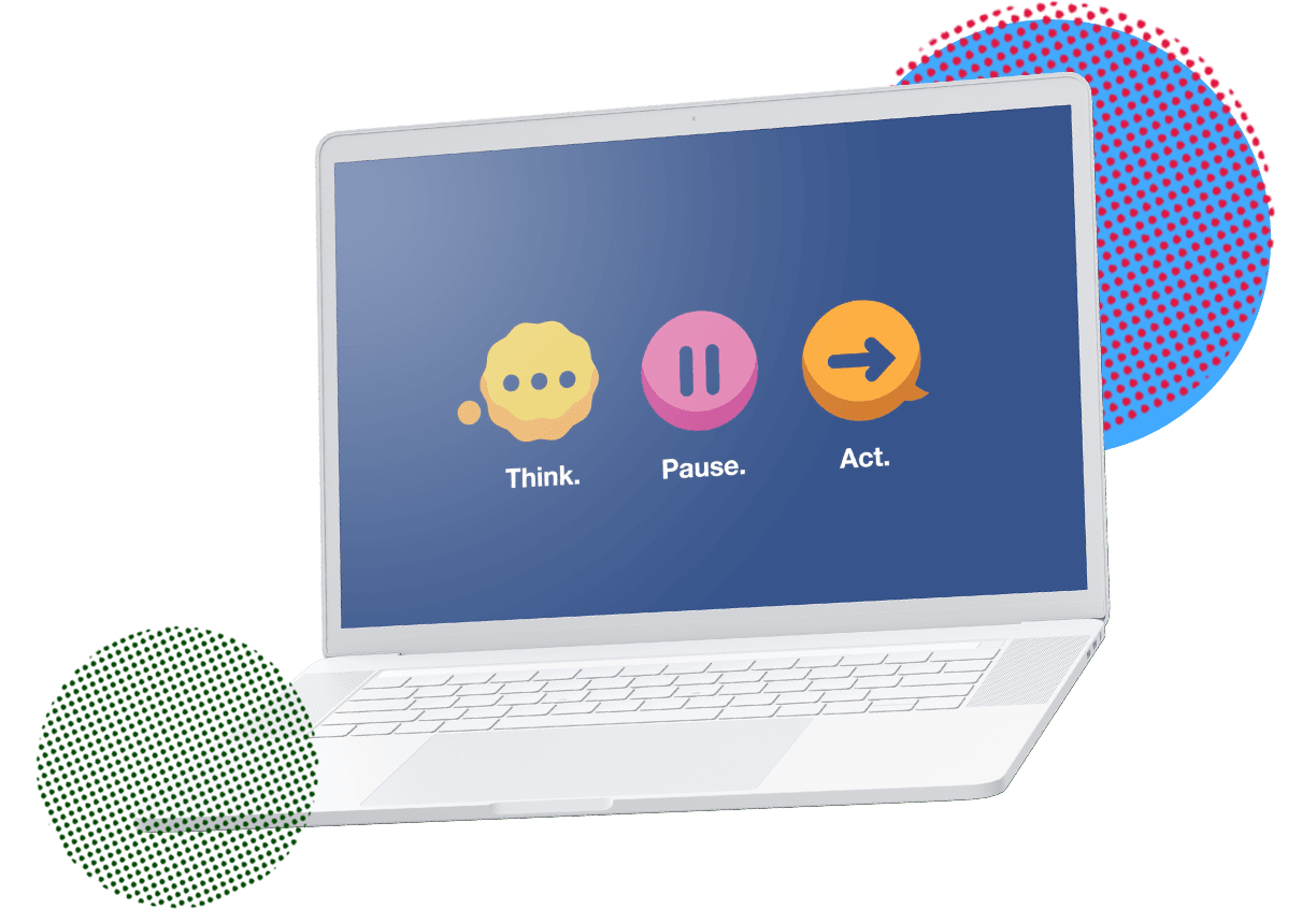 think pause act screen from a retail store training program on laptop
