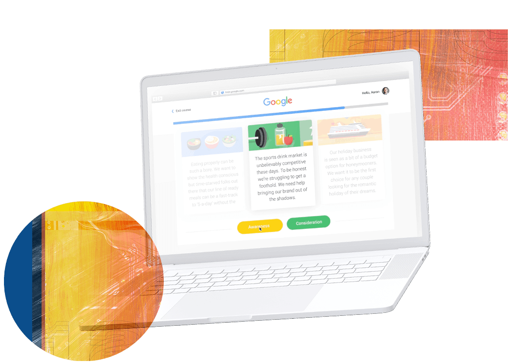 google custom elearning course user interface on ipad screen image