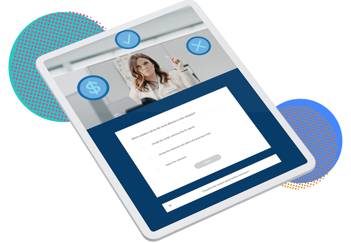knowledge check from a grocery training program on laptop screen