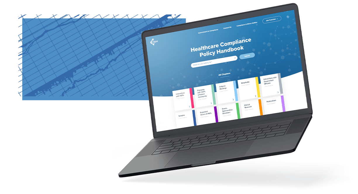 healthcare compliance policy handbook screen on laptop